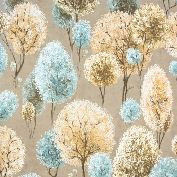 beige and turquoise trees beige non-woven wallpaper Julie Feels Home Hohenberger 26927-HTM