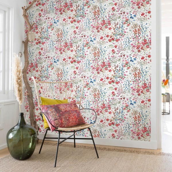 white and red wallpaper butterflies and flowers Petite Fleur 5 Rasch Textil 288352