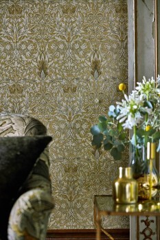 Wallpaper Artistic Leafy Vines and Flowers Golden Brown DCMW216828