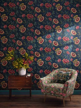 non-woven wallpaper large and small tendrils blue W0134-03