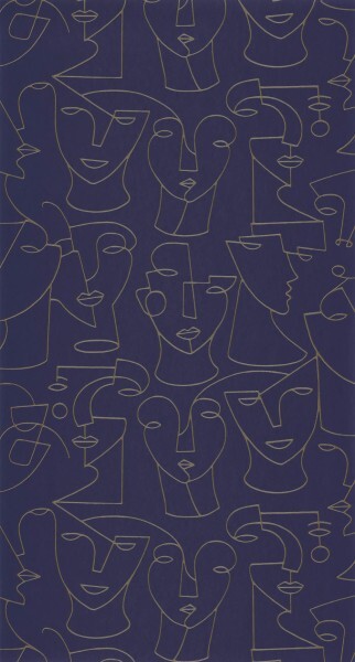 Modern portrait style non-woven wallpaper blue gold Casadeco - Gallery GLRY86166415