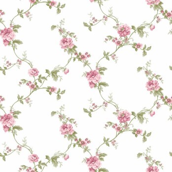Tapete Blumenranken rosa Blüten Landhaus weiß 084033
