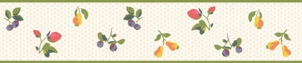 Bordüre Obst Birnen Erdbeeren Landhaus beige grün 288581