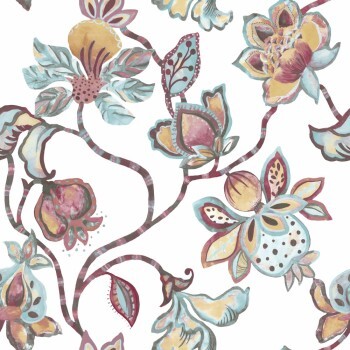 Exotic flowers vinyl wallpaper cream and pink Materika Rasch Textil 227022