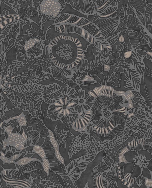 Eijffinger Enso 55-386511 floral pattern non-woven wallpaper black