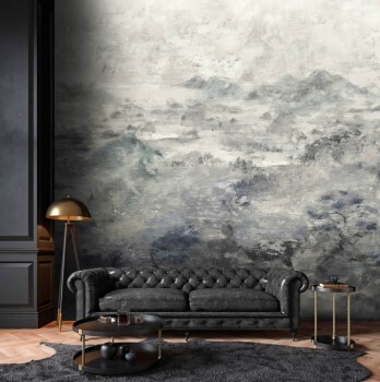 mural mountains, clouds blue and silver 1500