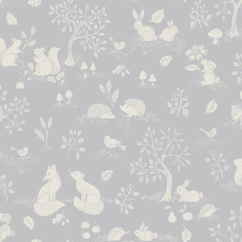 Various forest animals Pale blue wallpaper Grönhaga Rasch Textil 044128