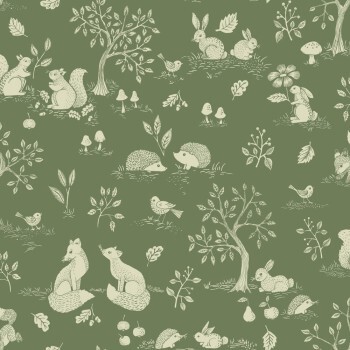Eichhörnchen im Wald Vliestapete waldgrün Grönhaga Rasch Textil 044131