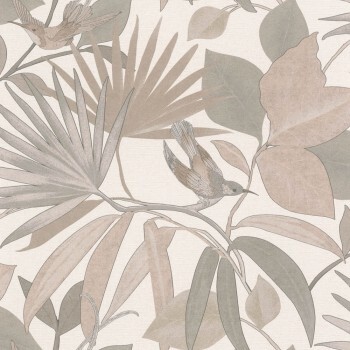 non-woven wallpaper birds and leaves beige 291451