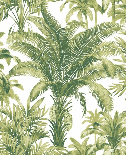 jungle trees non-woven wallpaper green and white Charleston Rasch Textil 030704