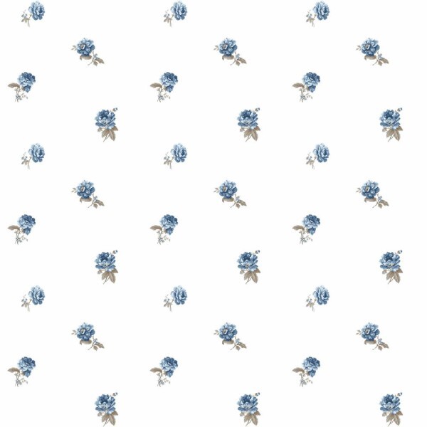 Individual flowers non-woven wallpaper white and blue Blooming Garden Rasch Textil 084032