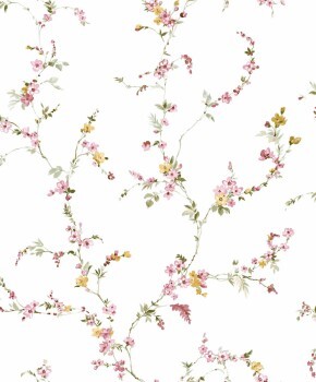 Tapete Blumenranken Landhaus Blüten pastellfarben weiß 084014