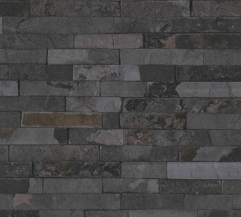 35582-5 Vliestapete Best of Wood'n Stone AS Creation Steinmauer dunkel-grau
