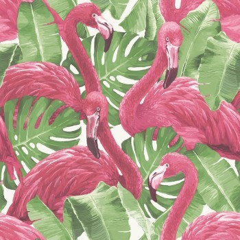 Flamingomuster Rosa & grün Tapete Global Fusion Essener G56406