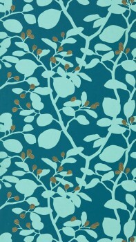 Blätter und goldglänzende Beeren blau Tapete Sanderson Harlequin - Colour 1 HTEW112764