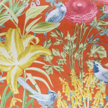 Orange-red non-woven wallpaper birds and plants Tropical Hohenberger 26732
