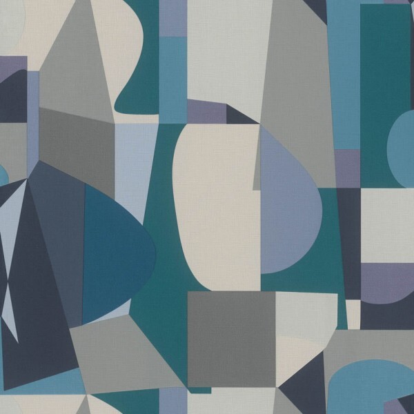 graphic pattern blue/grey vinyl wallpaper Tropical House Rasch 687729
