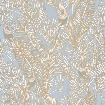 birds and feathers wallpaper gold and gray Caselio - Dream Garden DGN102257070