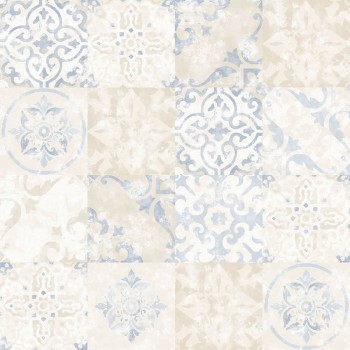 Cream Blue Ornamental Wallpaper Kitchen Recipes Essener G12289