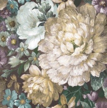 Small and large flowers multicolored non-woven wallpaper Charleston Rasch Textil 030106