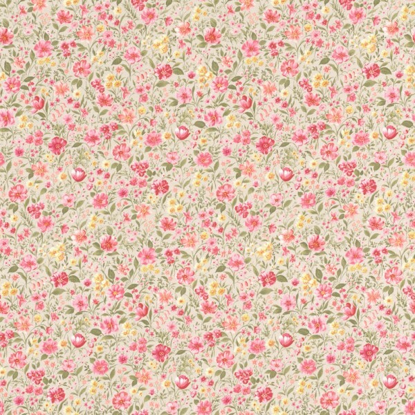 Tapete rosa Blüten Blumenwiese Landhaus pastellfarben beige 288413