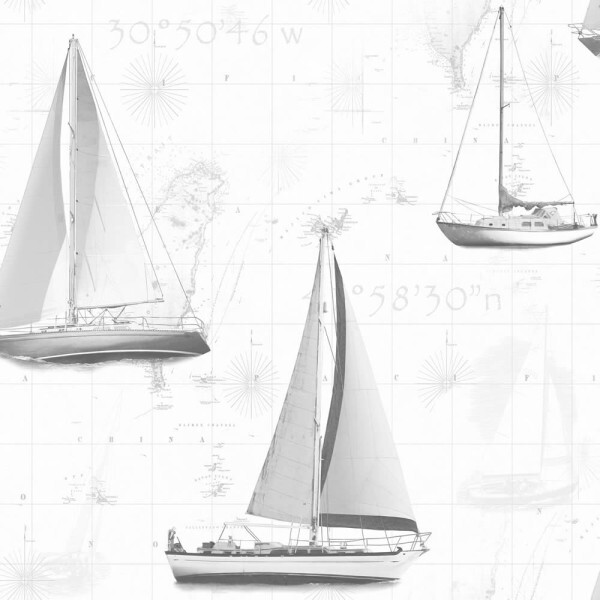 Gray wallpaper sailboat look Global Fusion Essener G56421