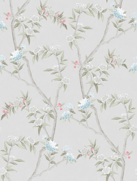 Non-woven wallpaper branches with flowers pastel-colored flowers gray 1900-2 _L