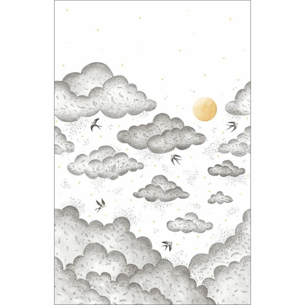birds clouds black white mural Caselio - Moonlight 2 Texdecor MLGT104190989