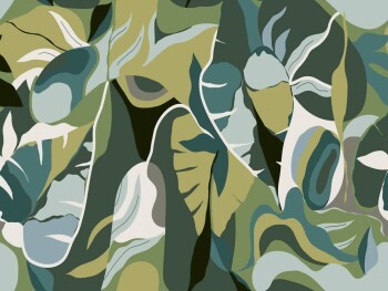 Leaf pattern mural green/grey Tropical House Rasch 688184