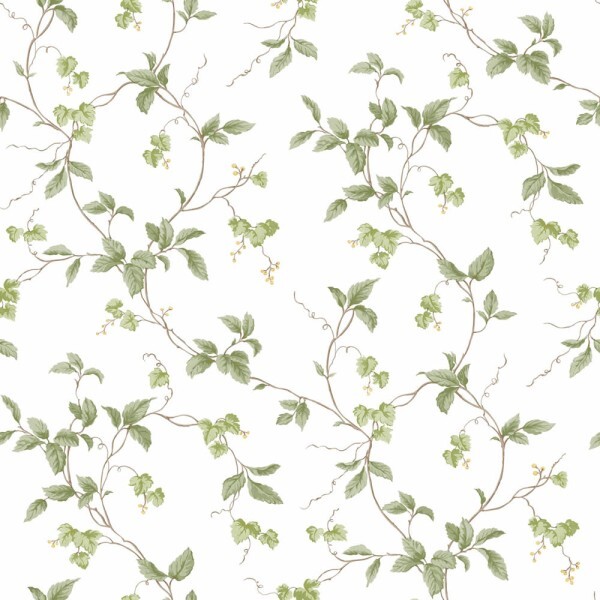 Leaf Motifs White and Green Wallpaper Kitchen Recipes Essener G12265