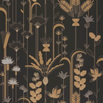 Black and gold non-woven wallpaper filigree pattern Caselio - Labyrinth Texdecor LBY102099020