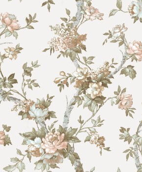 Beige and white non-woven wallpaper floral motifs Blooming Garden Rasch Textil 084000