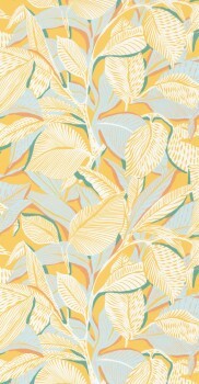 Exotic leaves non-woven wallpaper yellow colorful Mediterranee Casadeco MEDI87412679