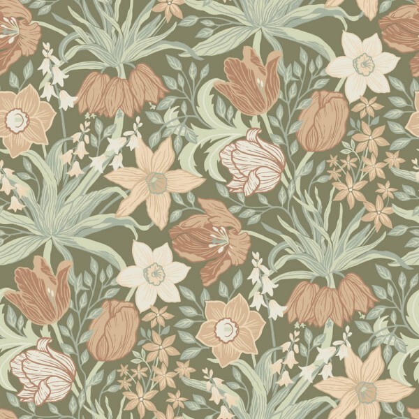 non-woven wallpaper spring flowers green 034029