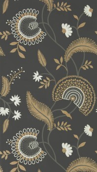 graphic floral pattern black wallpaper Sanderson Caspian DCPW216769
