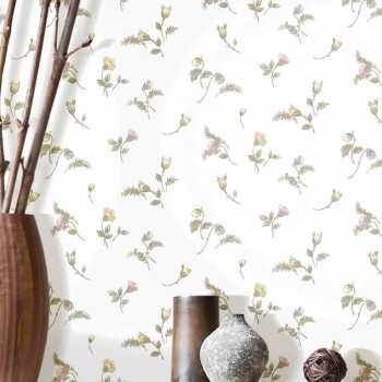 White non-woven wallpaper wild flowers Blooming Garden Rasch Textil 084008