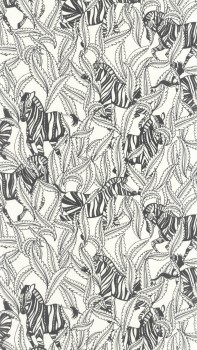 Graphic leaf pattern black white non-woven wallpaper Caselio - Moonlight 2 Texdecor MLGT104290997