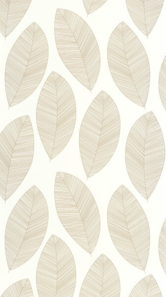 Large leaves fine golden lines white non-woven wallpaper Caselio - Moonlight 2 MLGT104310213