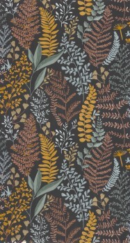 Plant Leaves Colorful and Black Wallpaper Caselio - La Foret Texdecor FRT102922974