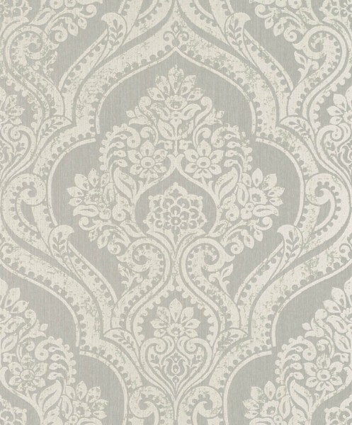 non-woven wallpaper stylized flowers and leaves gray 88815