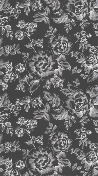 Large rose petals leaves black non-woven wallpaper Caselio - Moonlight 2 MLGT69849122