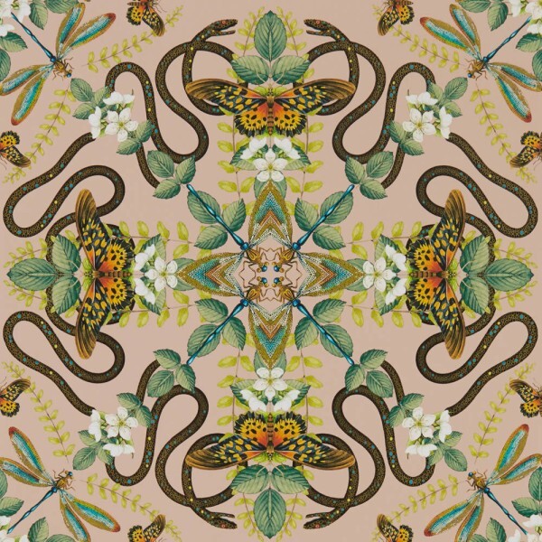 Butterflies and snakes wallpaper rose W0129-01