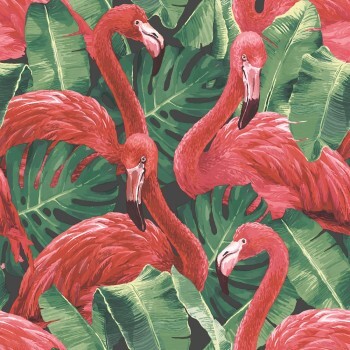 Flamingo Look Red & Green Wallpaper Global Fusion Essener G56405