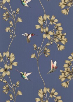 Blütenranken und bunte Kolibris blau Tapete Sanderson Harlequin - Colour 1 HAMA111059
