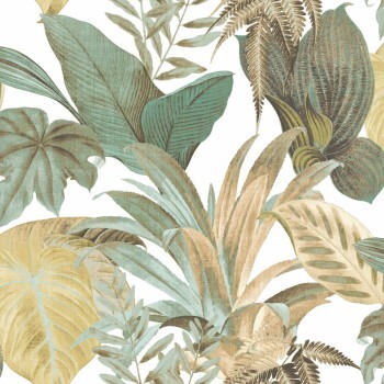 floral pattern vinyl wallpaper cream and green Materika Rasch Textil 227015