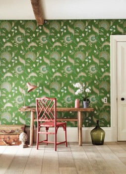 eye-catching floral pattern green non-woven wallpaper Sanderson Caspian DCPW216768
