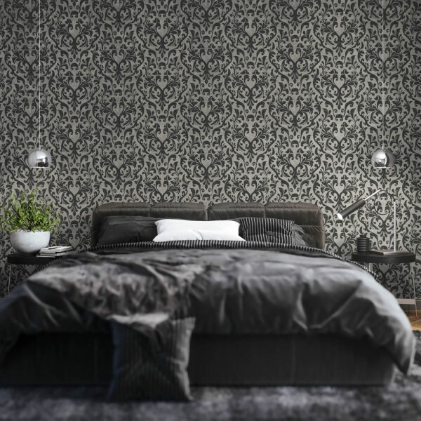 Astraken with flocked surface Gray non-woven wallpaper with flock Urban Classics 81256-HTM