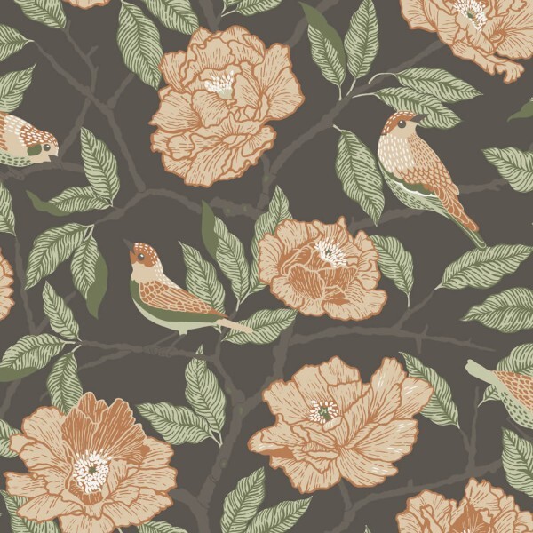 non-woven wallpaper bird pattern black 034026
