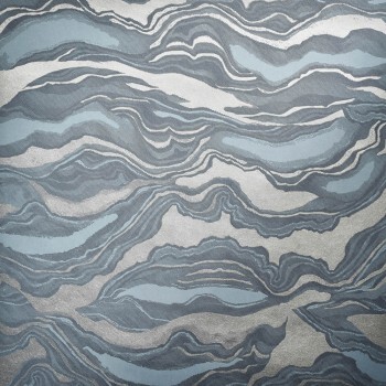 Waves with gloss effect blue-grey non-woven wallpaper Slow Living Hohenberger 30028-HTM