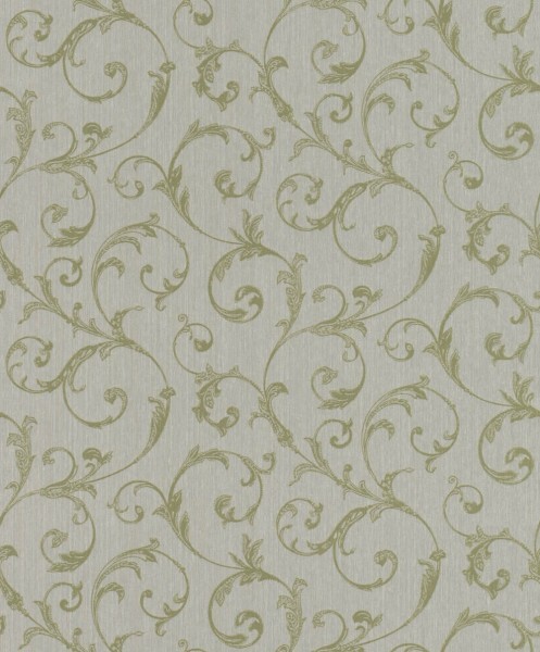 non-woven wallpaper tendril pattern gray and green 88891